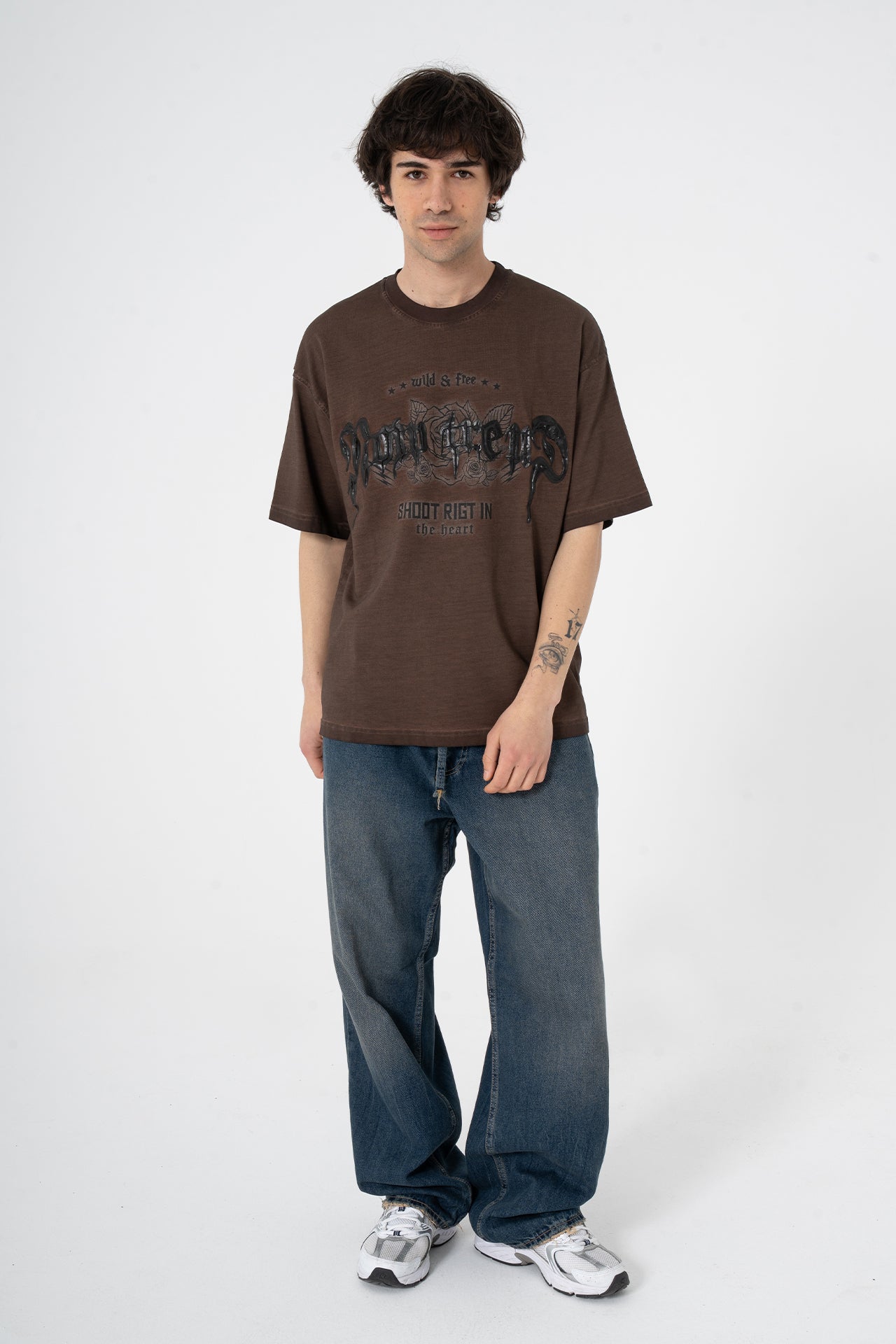 Wild & Free Kabartma Baskılı Premium Oversize Tişört