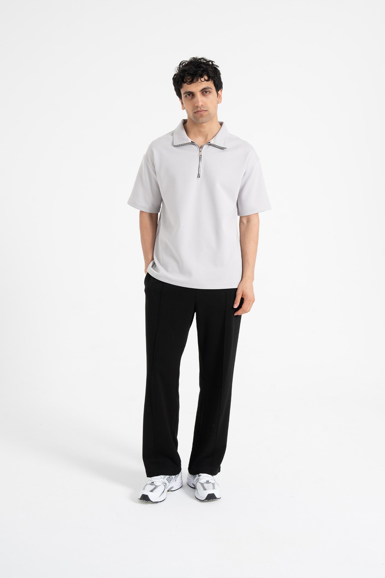 Oversize Yarım Fermuarlı Polo Yaka Tişört