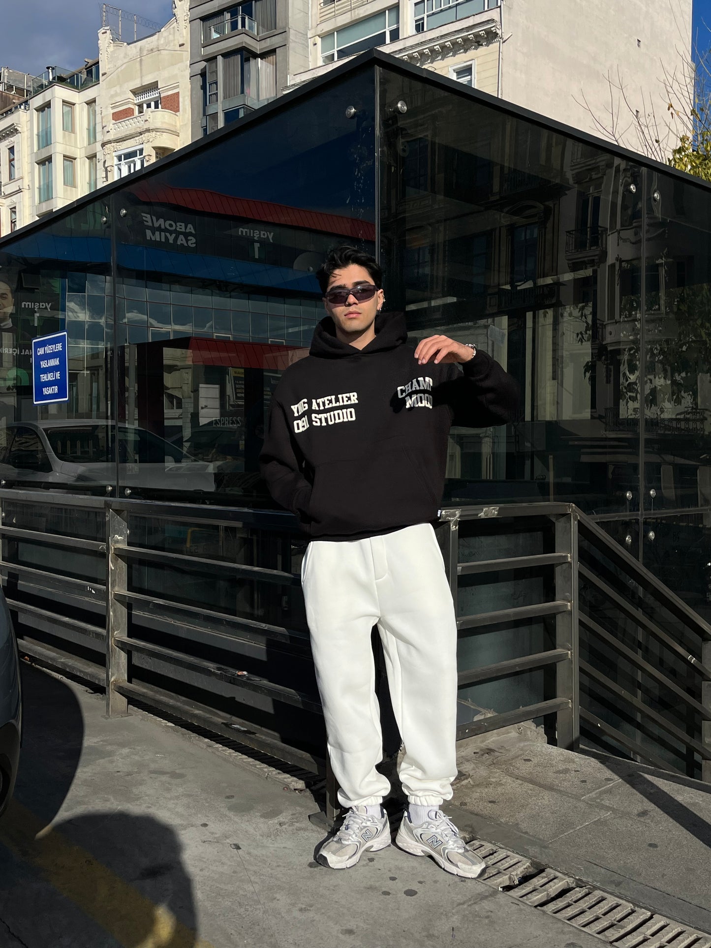 Champ Mood Baskılı Siyah Hoodie