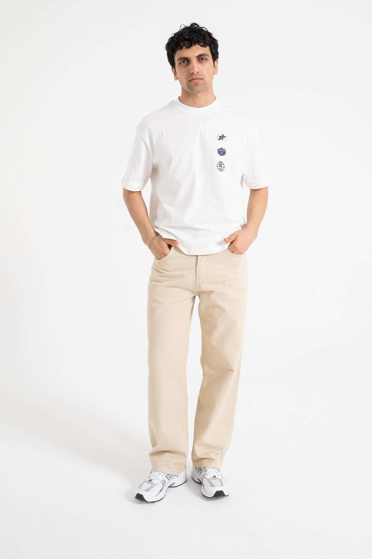 Basic Ekru Baggy Kot Pantolon
