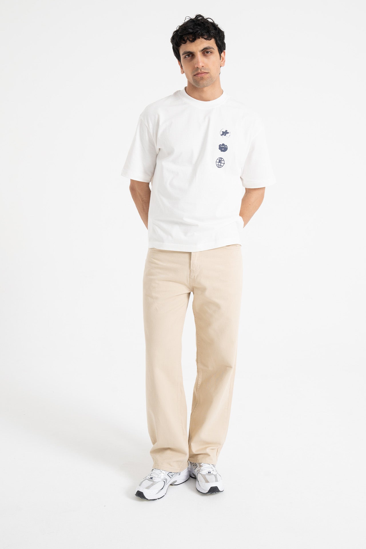 Basic Ekru Baggy Kot Pantolon