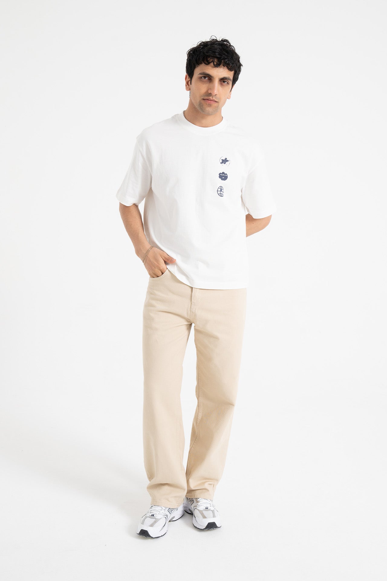 Basic Ekru Baggy Kot Pantolon