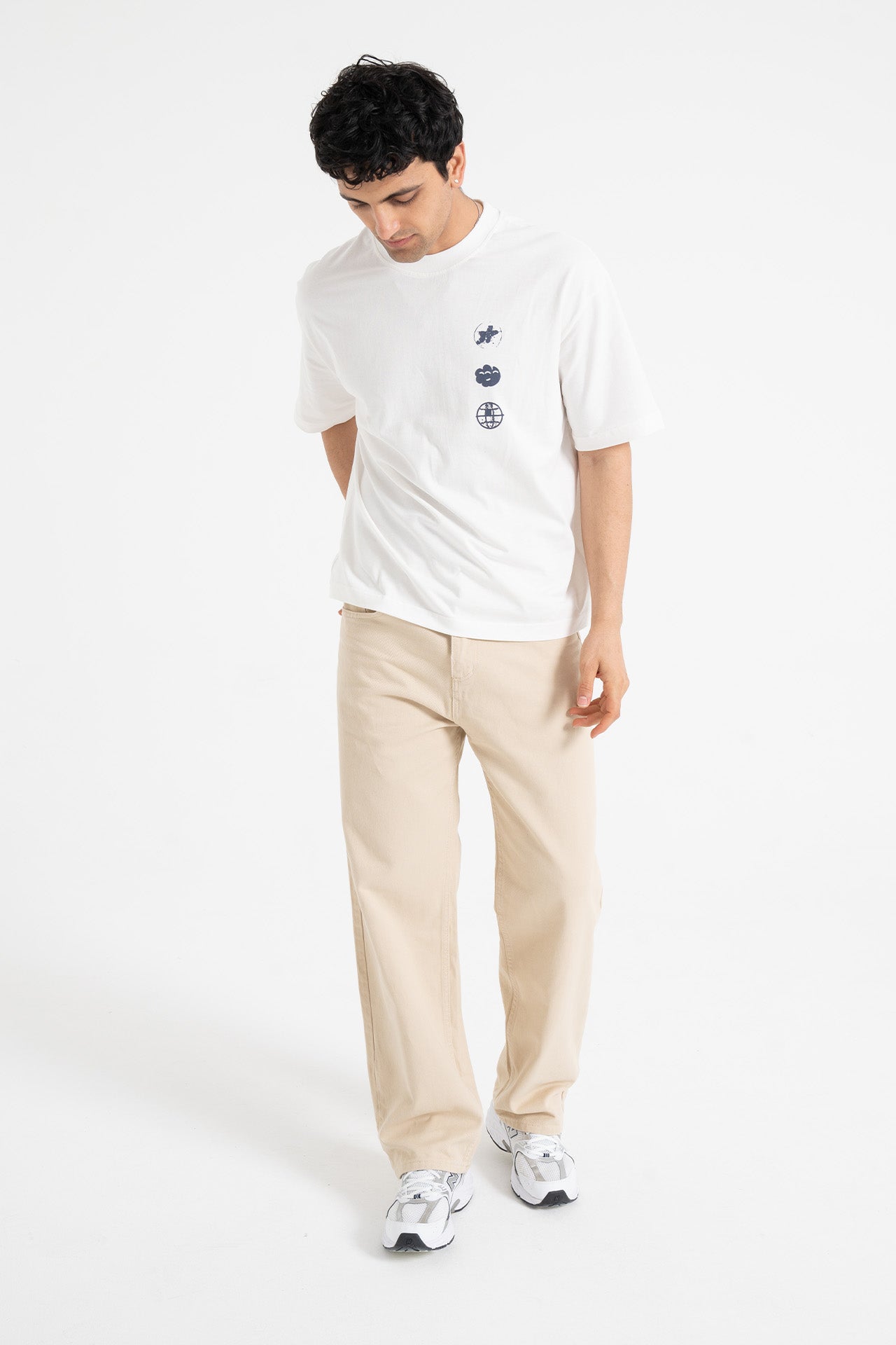 Basic Ekru Baggy Kot Pantolon