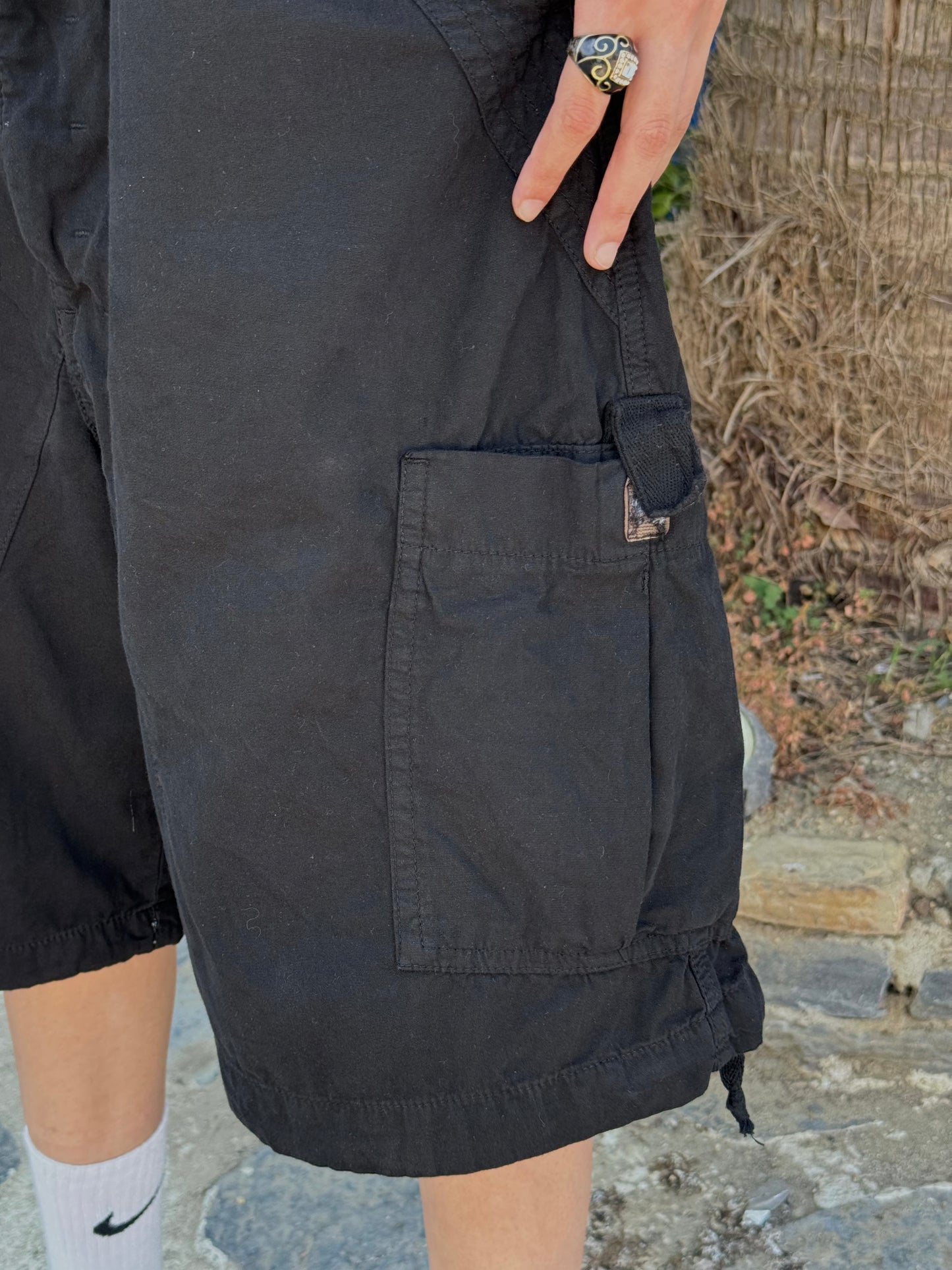 Siyah Kargo Cep Detay Unisex Baggy Şort