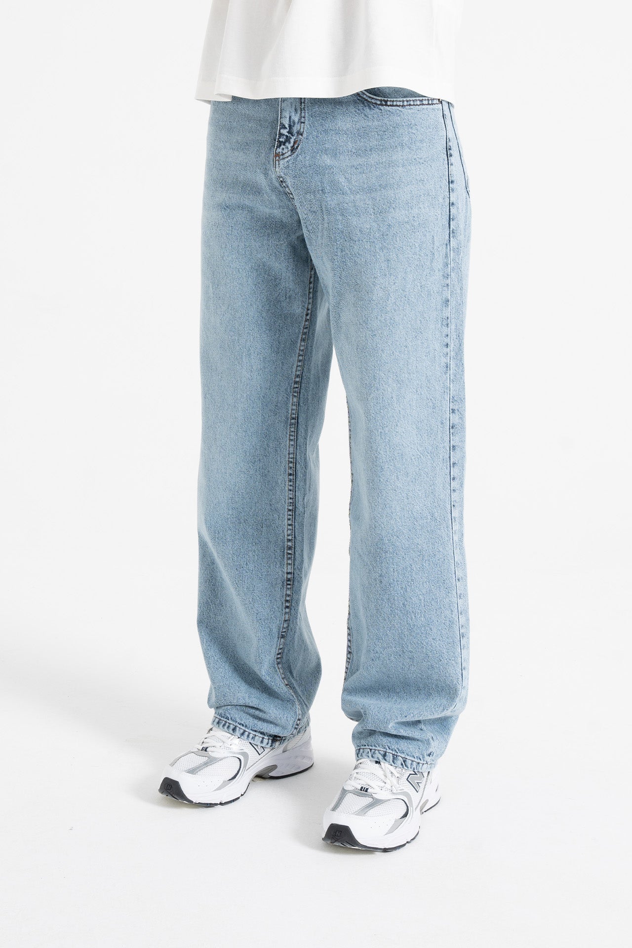 Çizgili Buz Mavi Baggy Kot Pantolon