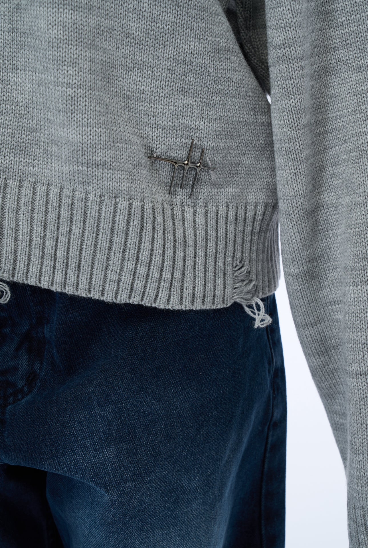 Antrasit Crop Kesim Bisiklet Yaka Triko