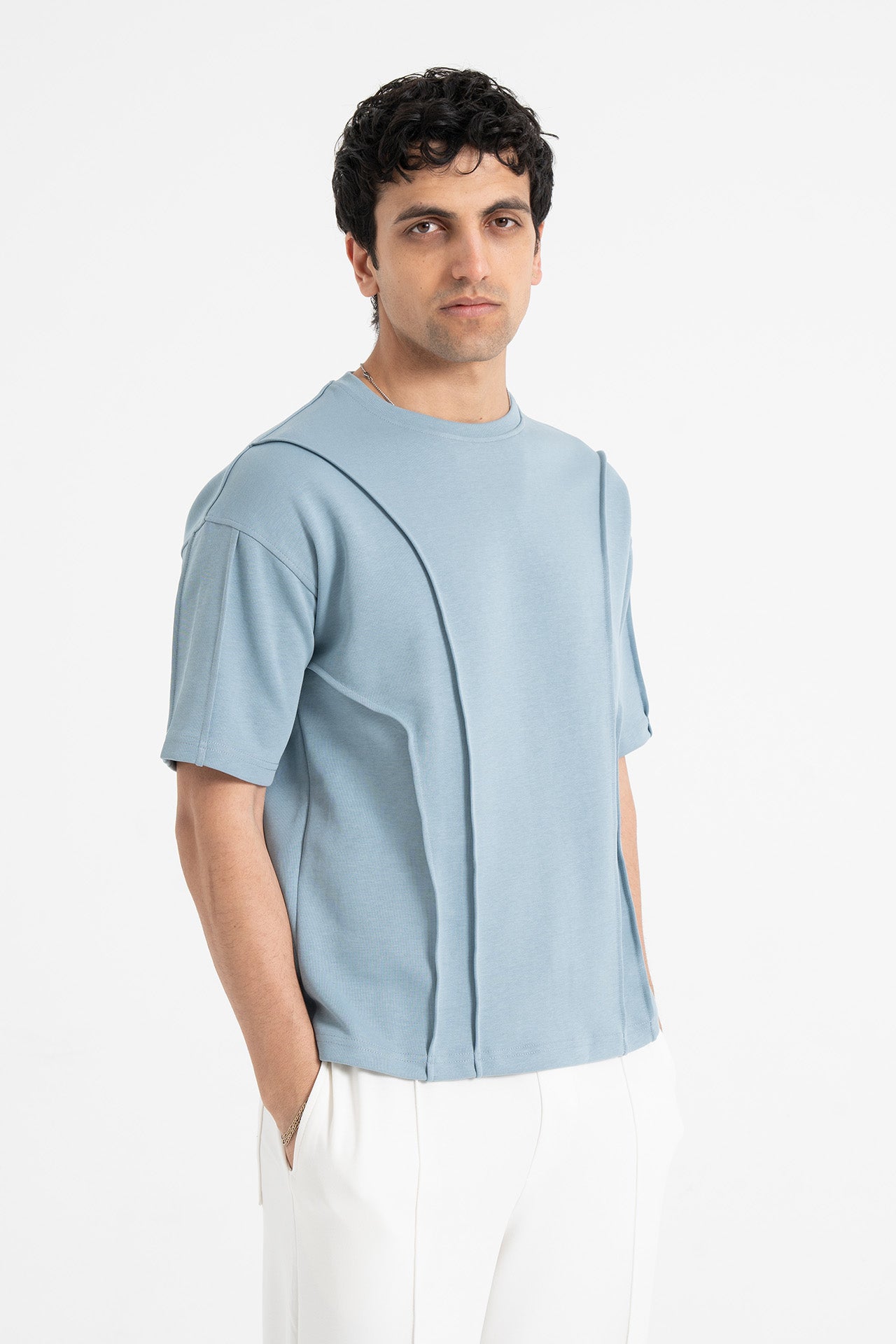 Nervür Dikiş Detay %100 Pamuk Oversize Tişört
