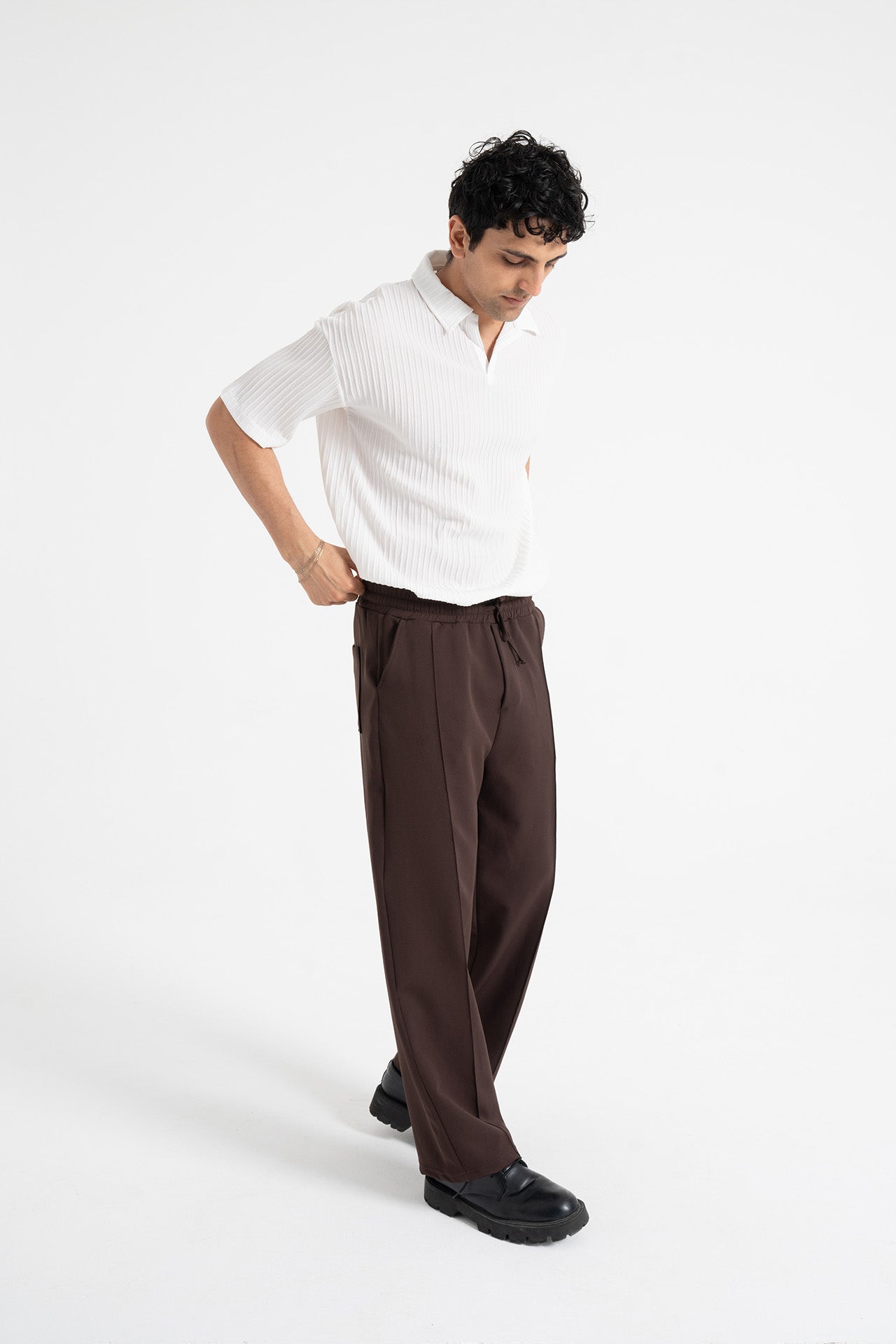 Çizgi Detay Beli Lastikli Baggy Kumaş Pantolon