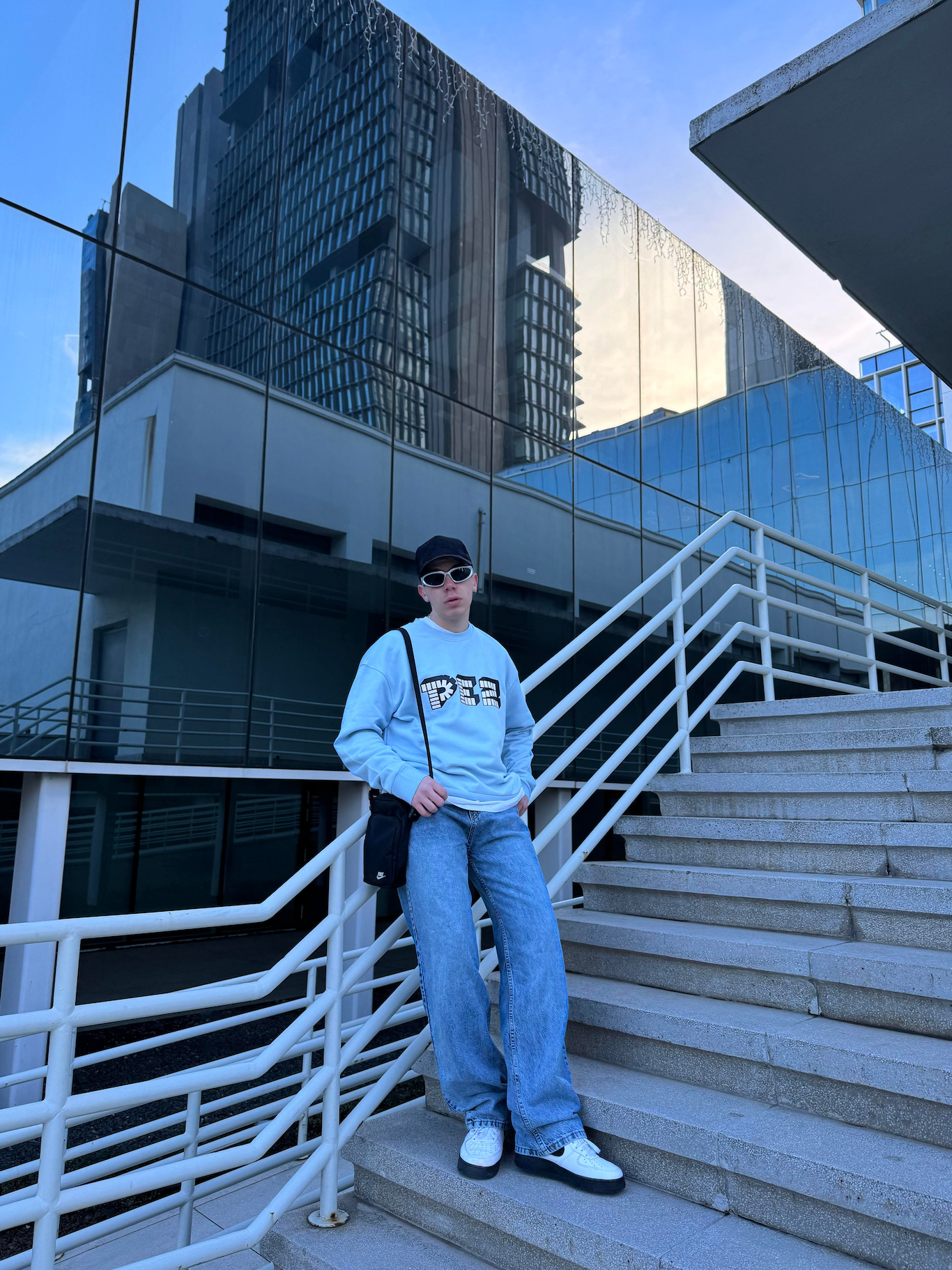 Basic Yıkamalı Mavi Baggy Jean