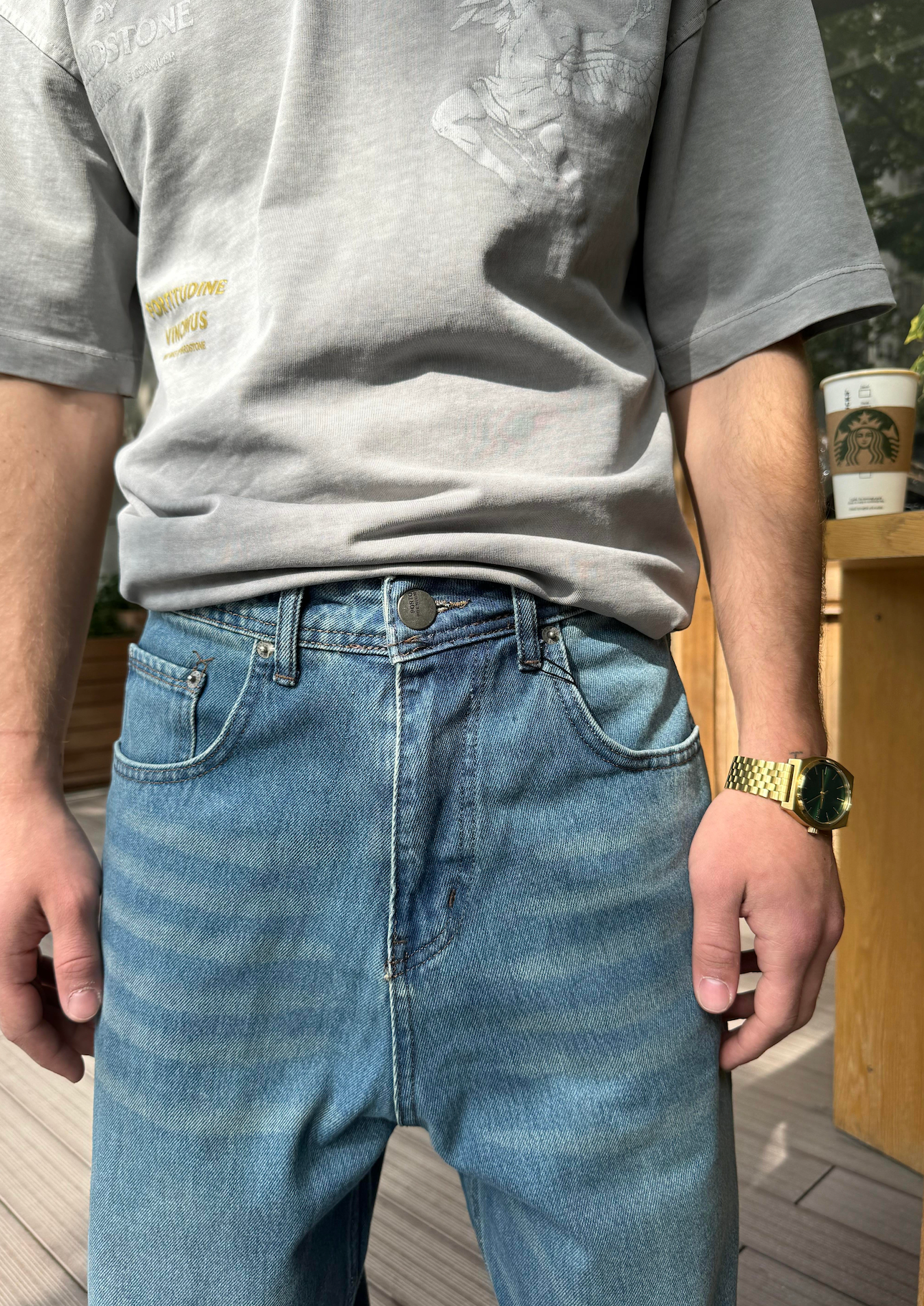 Çizgili Basic Mavi Jean