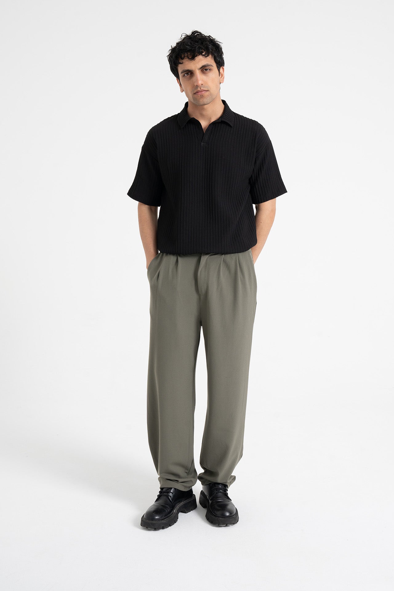 Baggy Fit Pileli Kumaş Pantolon