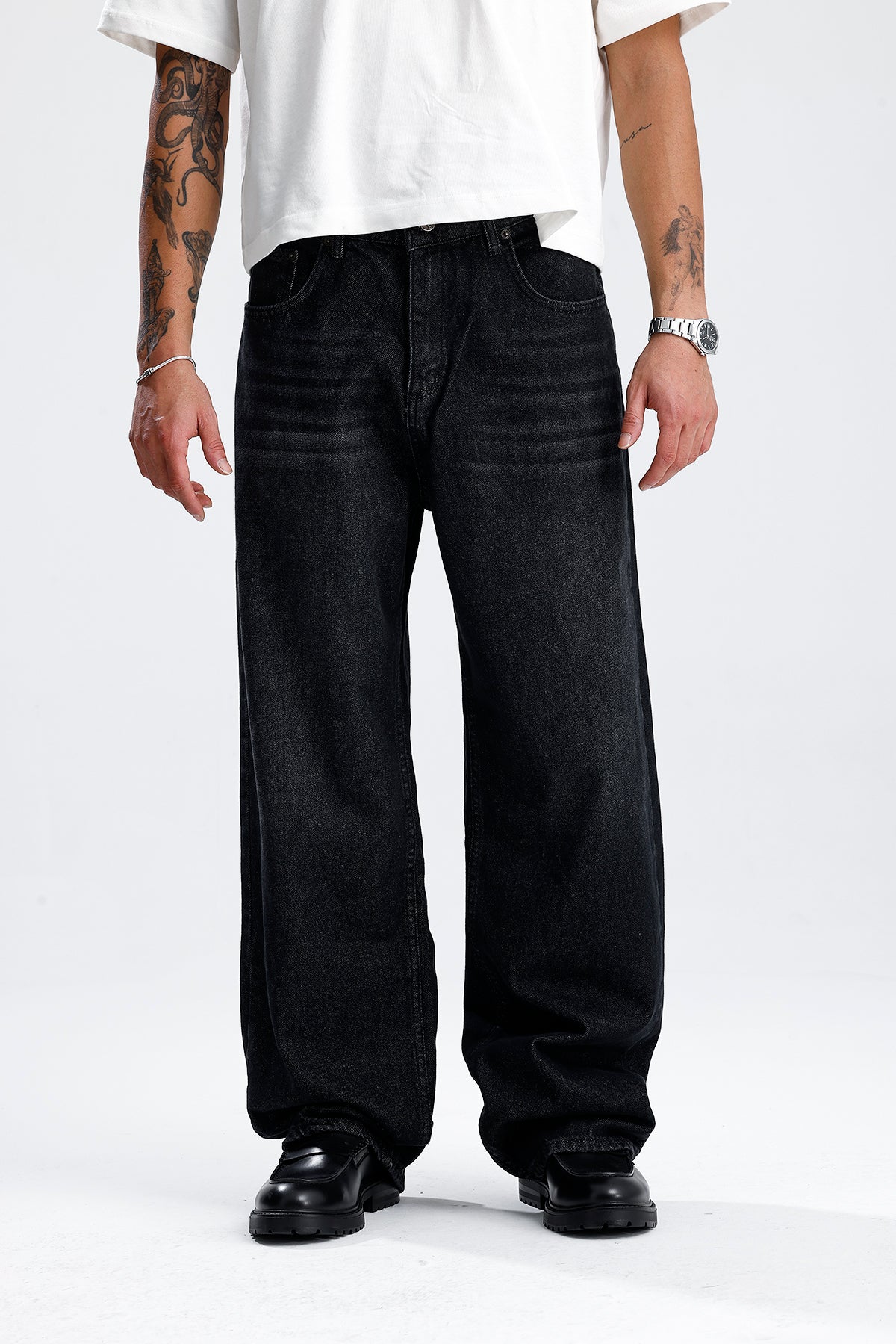 ATE Line Wash Siyah Baggy Kot Pantolon