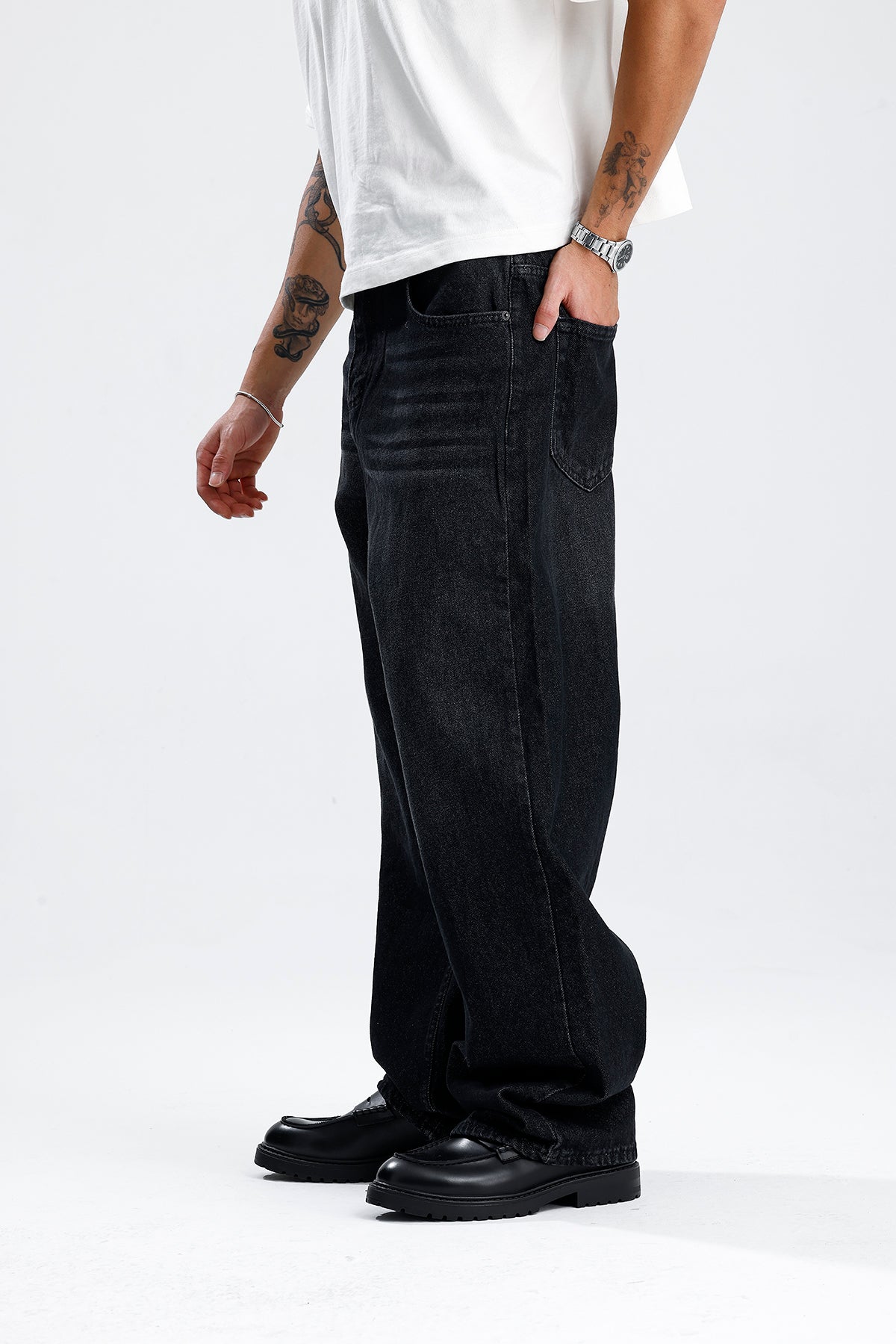 ATE Line Wash Siyah Baggy Kot Pantolon