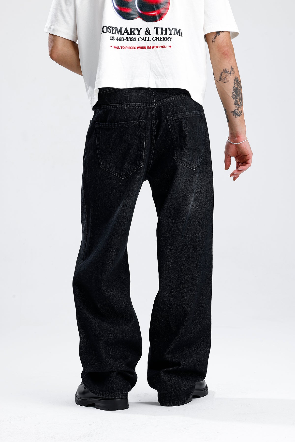ATE Line Wash Siyah Baggy Kot Pantolon
