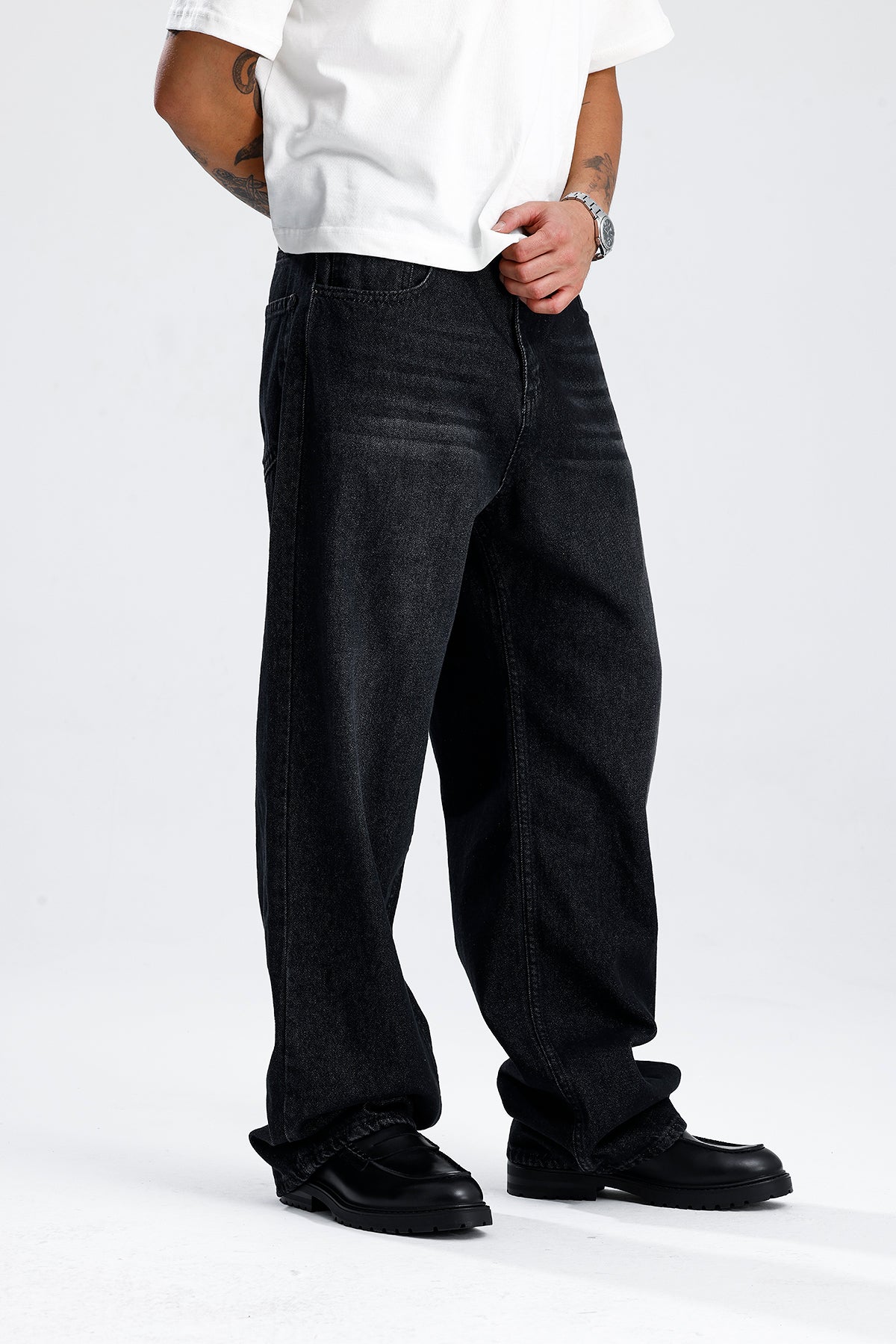 ATE Line Wash Siyah Baggy Kot Pantolon