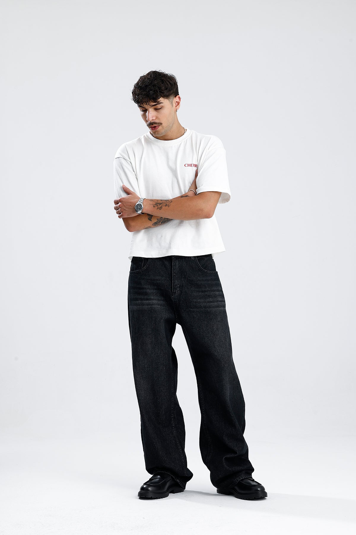 ATE Line Wash Siyah Baggy Kot Pantolon
