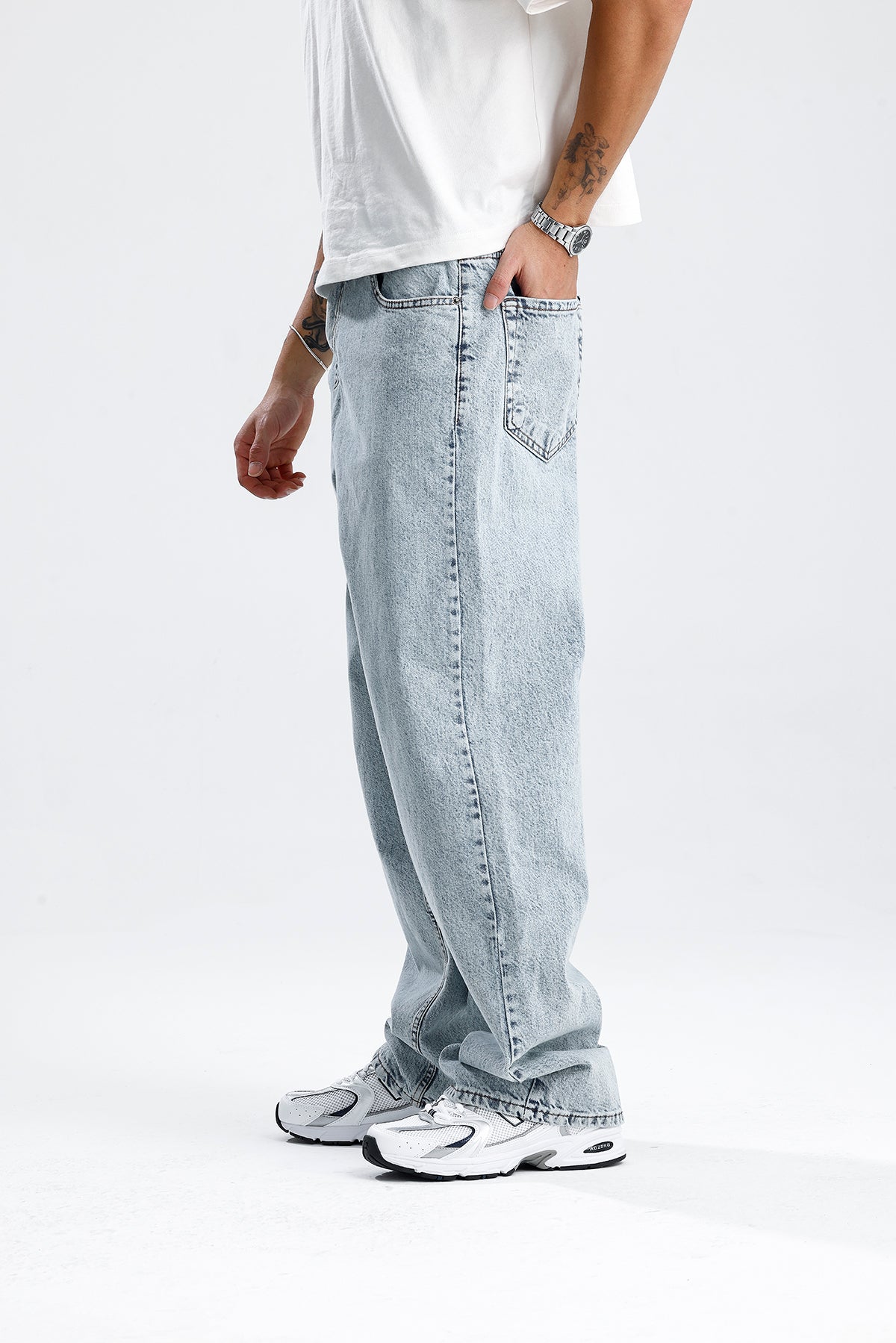 Kar Yıkama Mavi Baggy Kot Pantolon