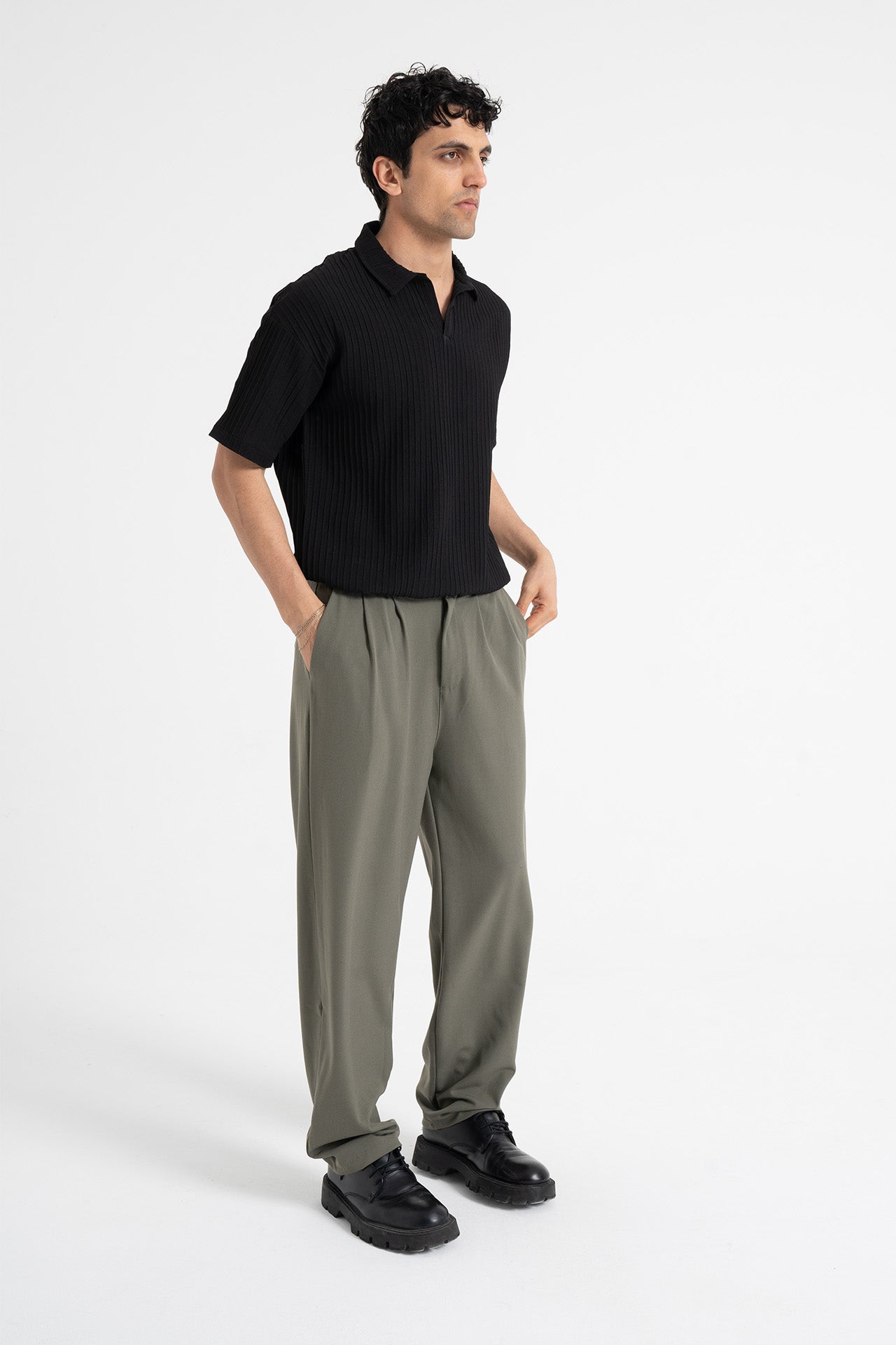 Baggy Fit Pileli Kumaş Pantolon