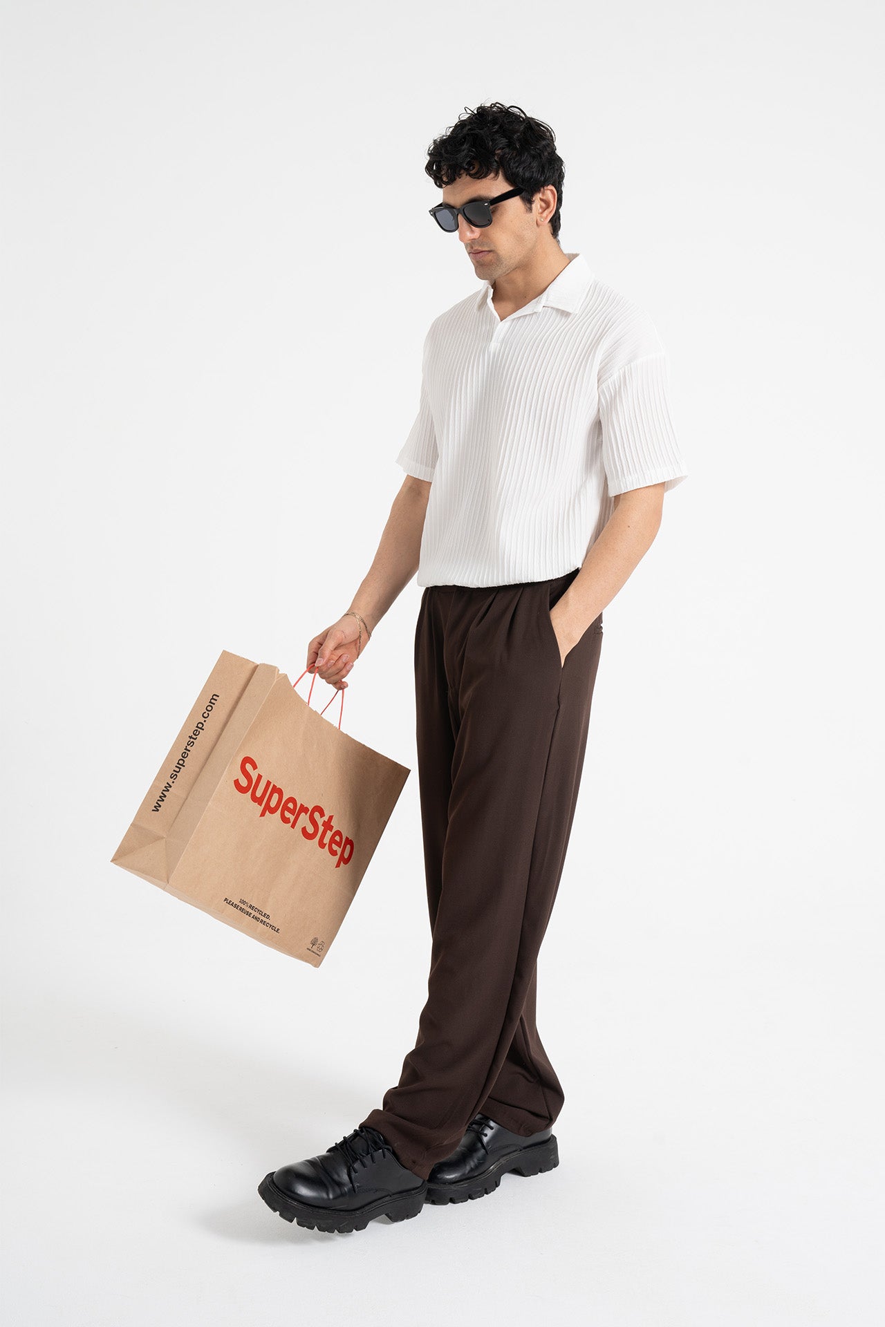 Baggy Fit Pileli Kumaş Pantolon