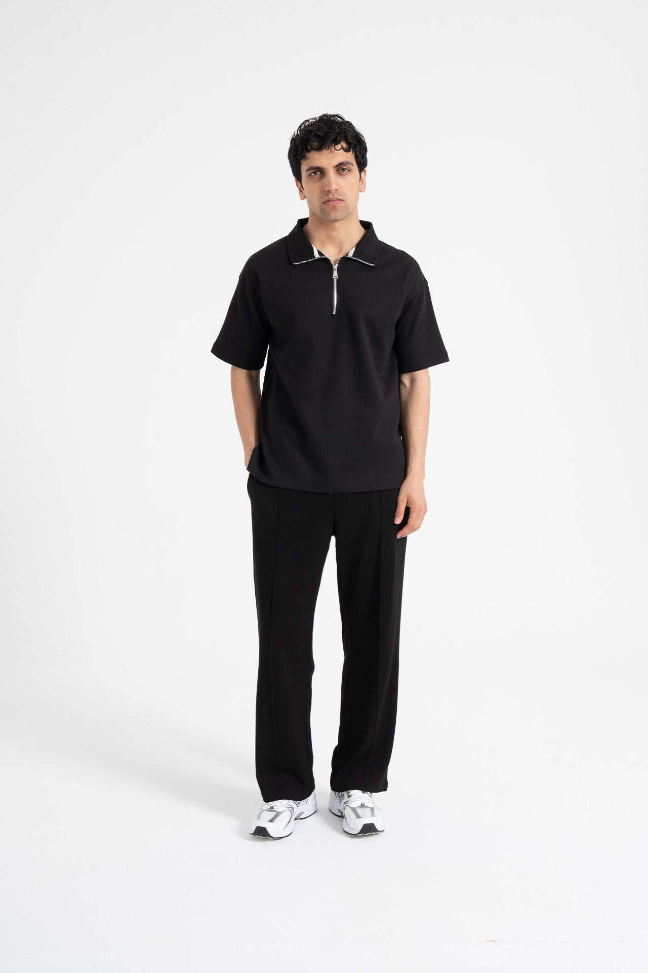 Oversize Yarım Fermuarlı Polo Yaka Tişört