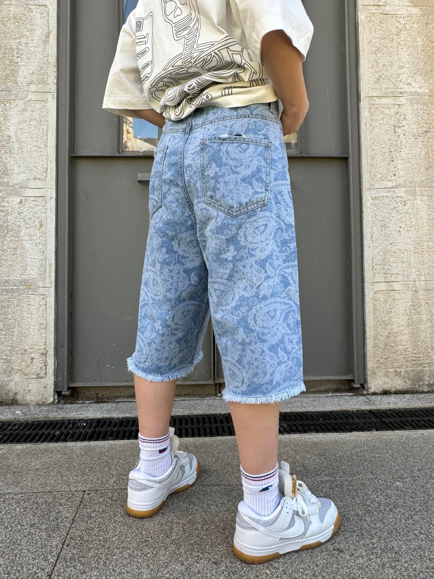 Premium Desen Detay Baggy Şort