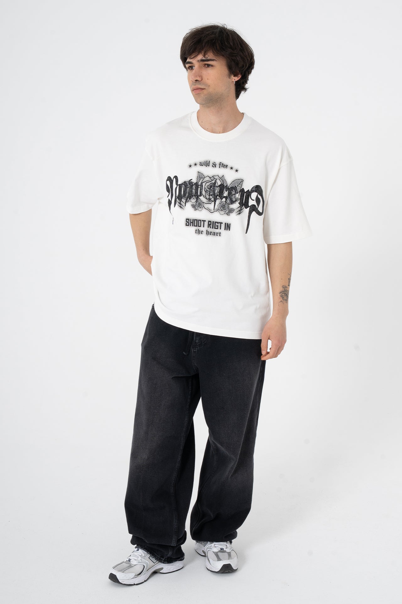 Wild & Free Kabartma Baskılı Premium Oversize Tişört