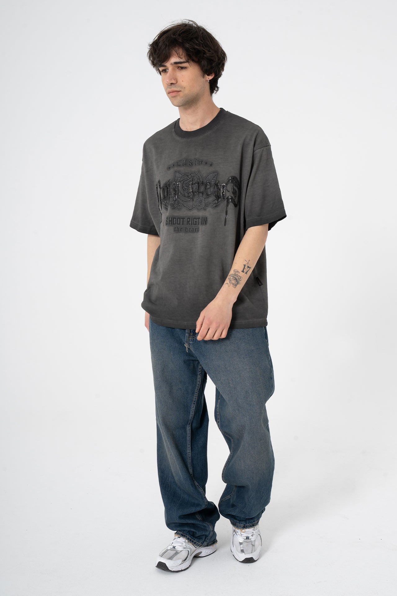 Wild & Free Kabartma Baskılı Premium Oversize Tişört