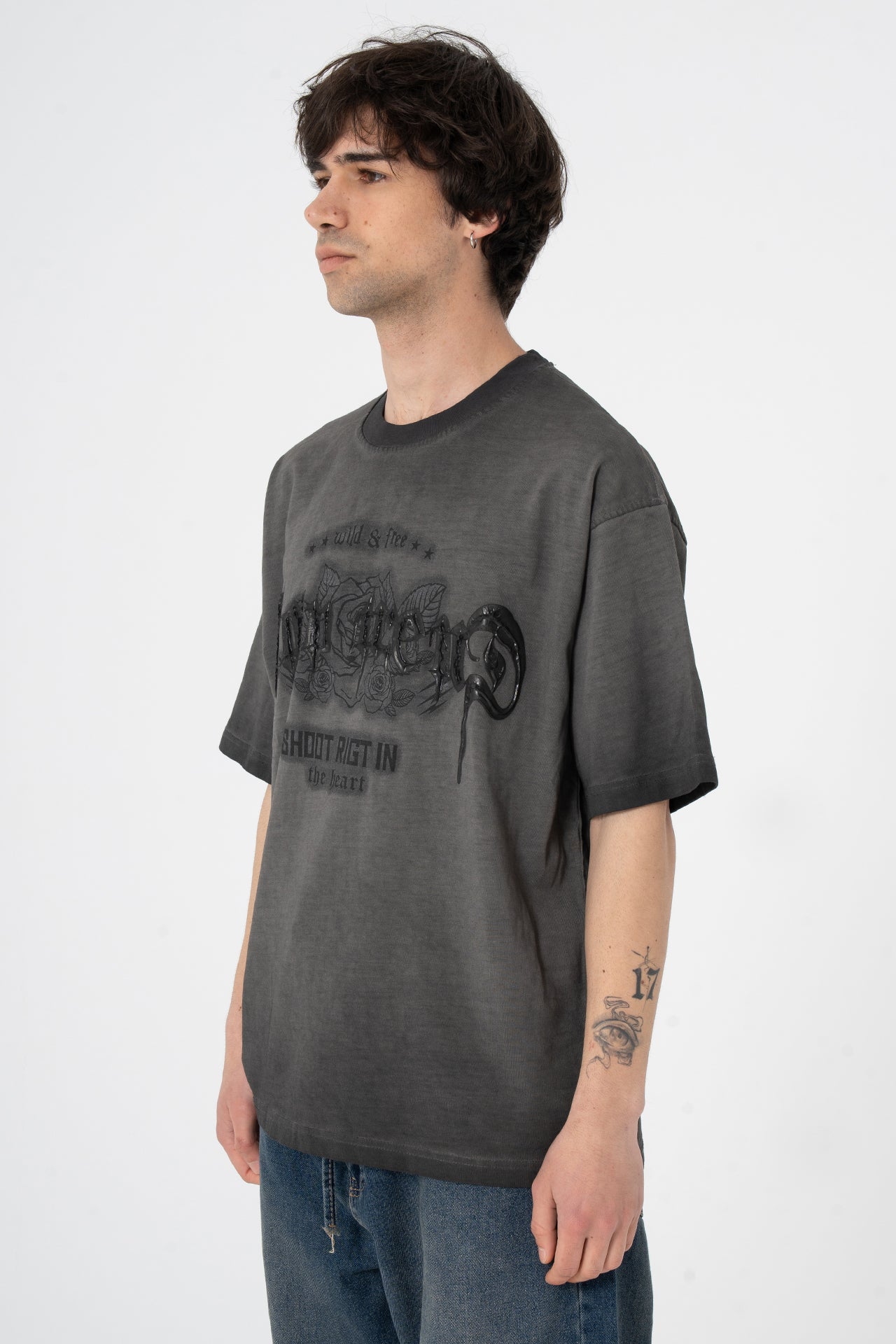 Wild & Free Kabartma Baskılı Premium Oversize Tişört