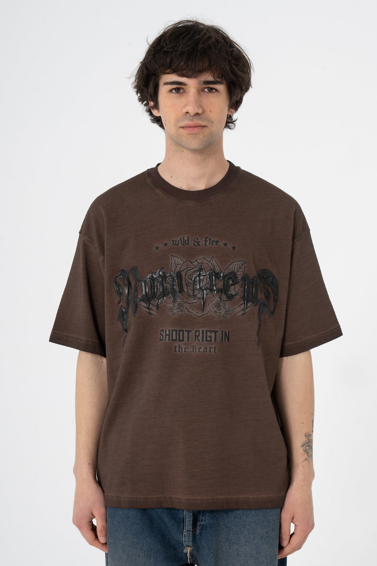 Wild & Free Kabartma Baskılı Premium Oversize Tişört