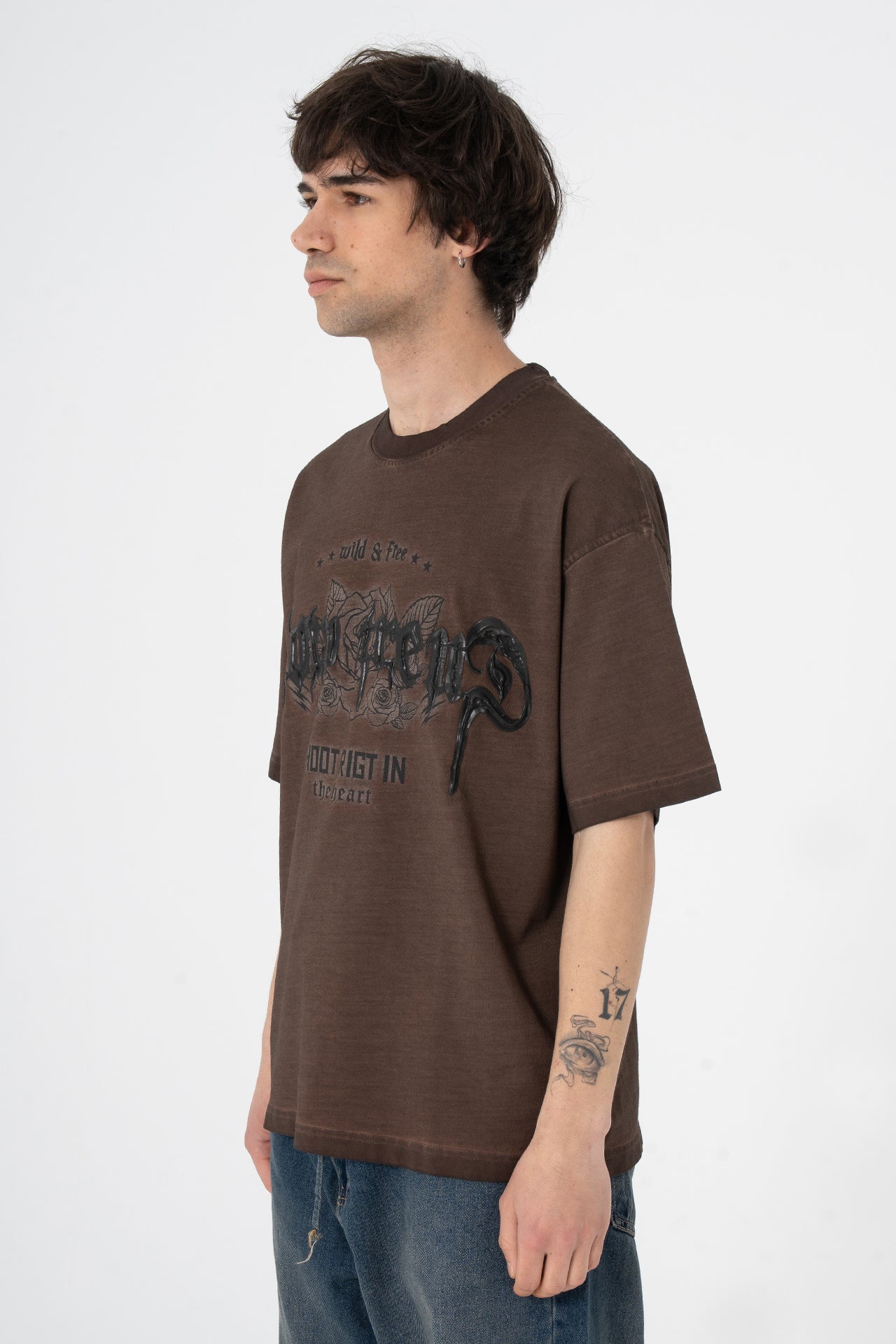 Wild & Free Kabartma Baskılı Premium Oversize Tişört