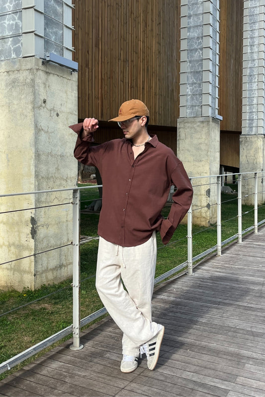 Relaxed Fit Pamuklu Keten Gömlek
