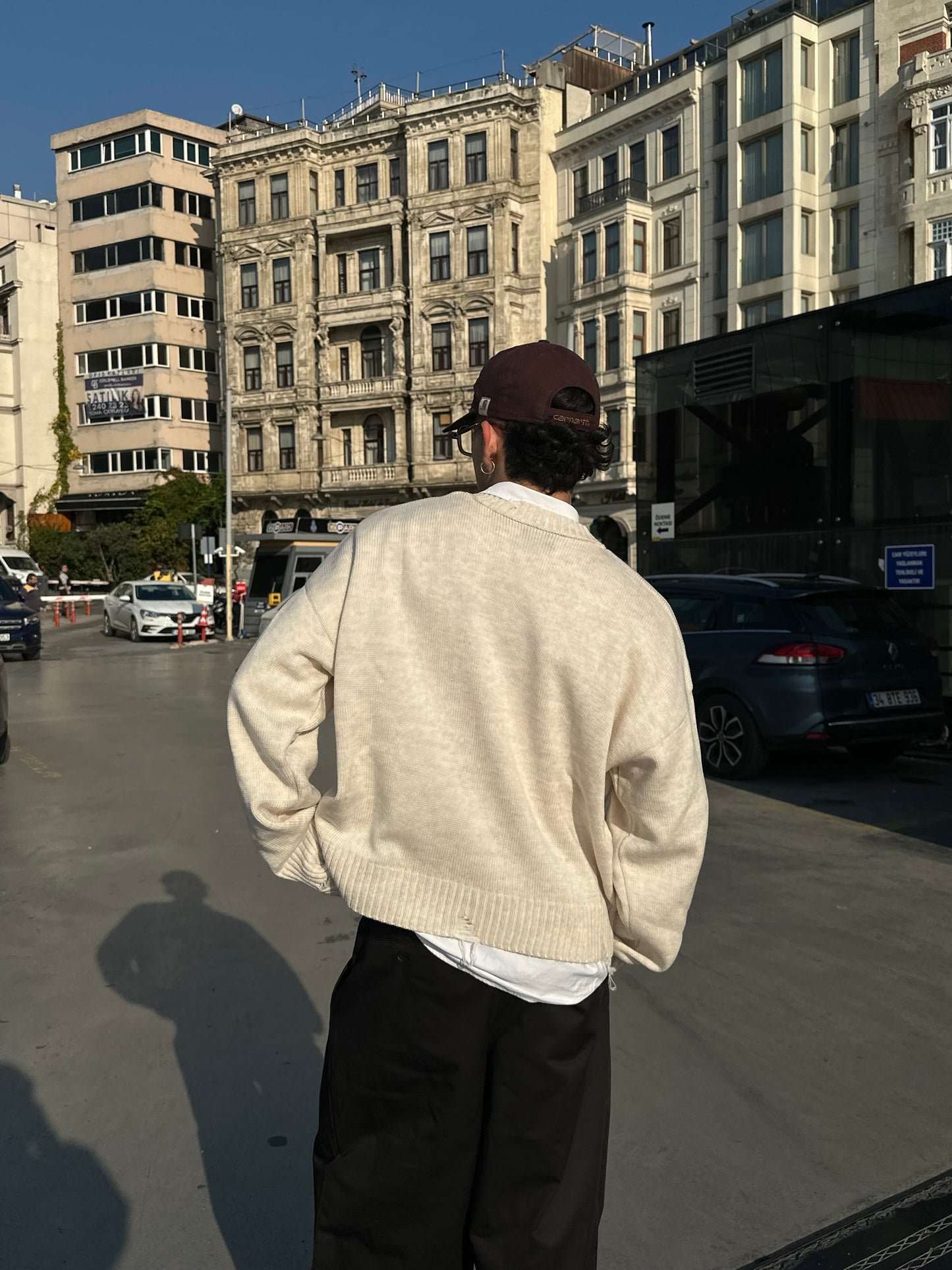 Bej Crop Kesim Bisiklet Yaka Triko