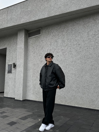 Siyah Oversize Bomber Deri Ceket