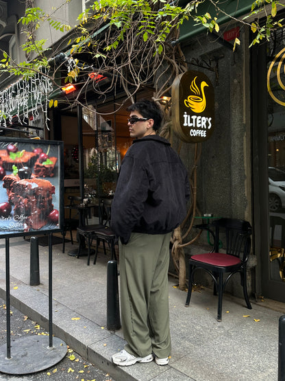 Siyah Kadife Bomber Ceket
