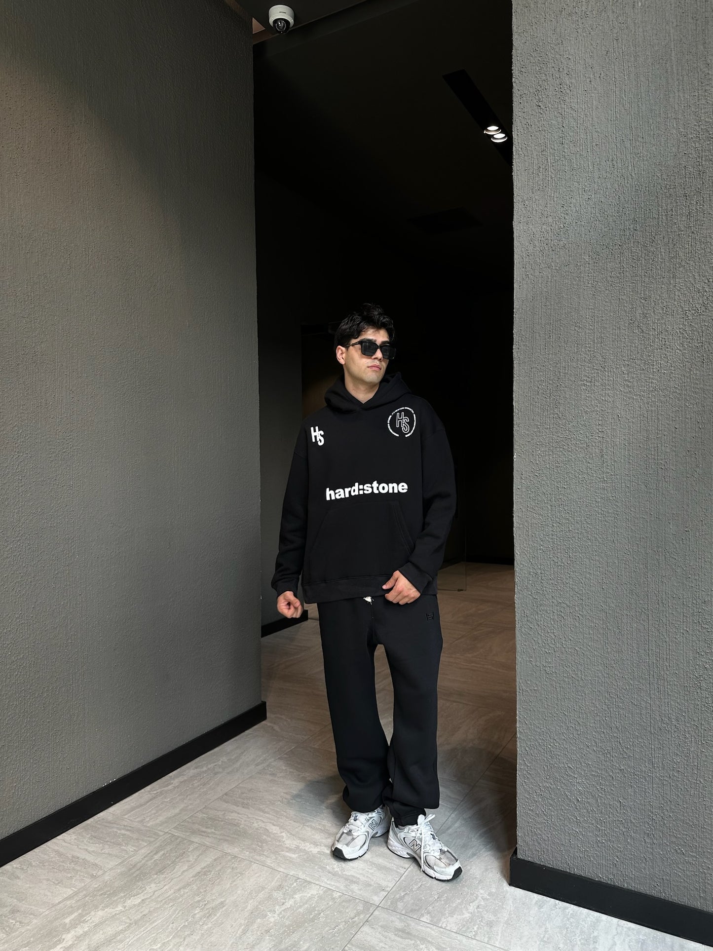 HS Baskılı Siyah Oversize Hoodie