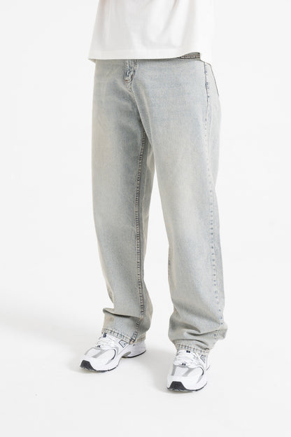 Soldurma Detay Açık Mavi Baggy Kot Pantolon
