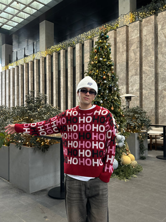 Christmas Hoho Kırmızı Triko Kazak