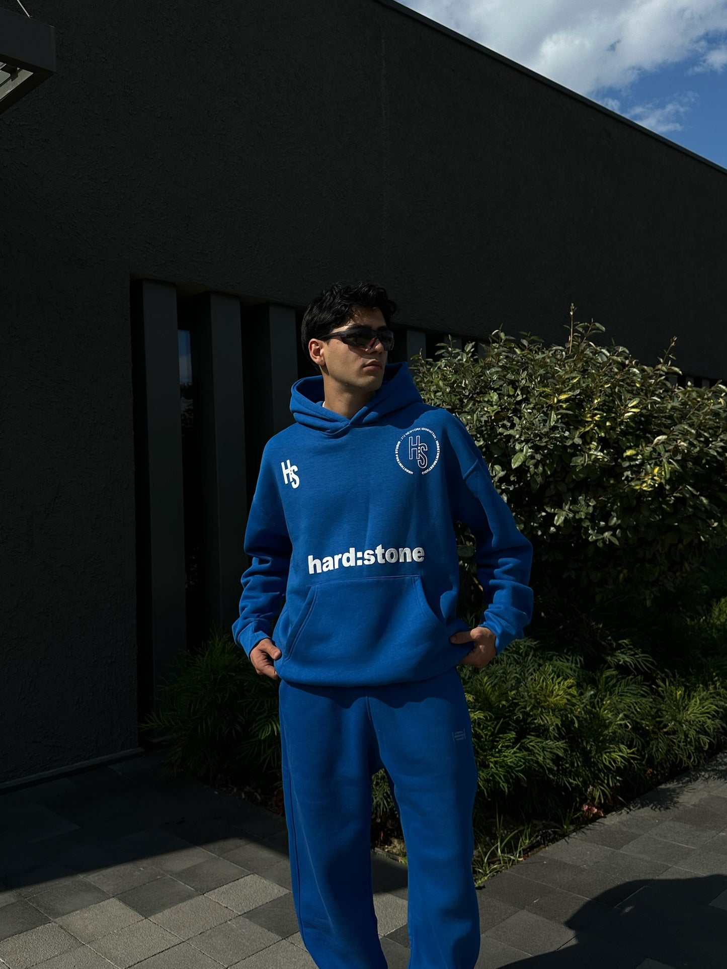HS Baskılı Mavi Oversize Hoodie