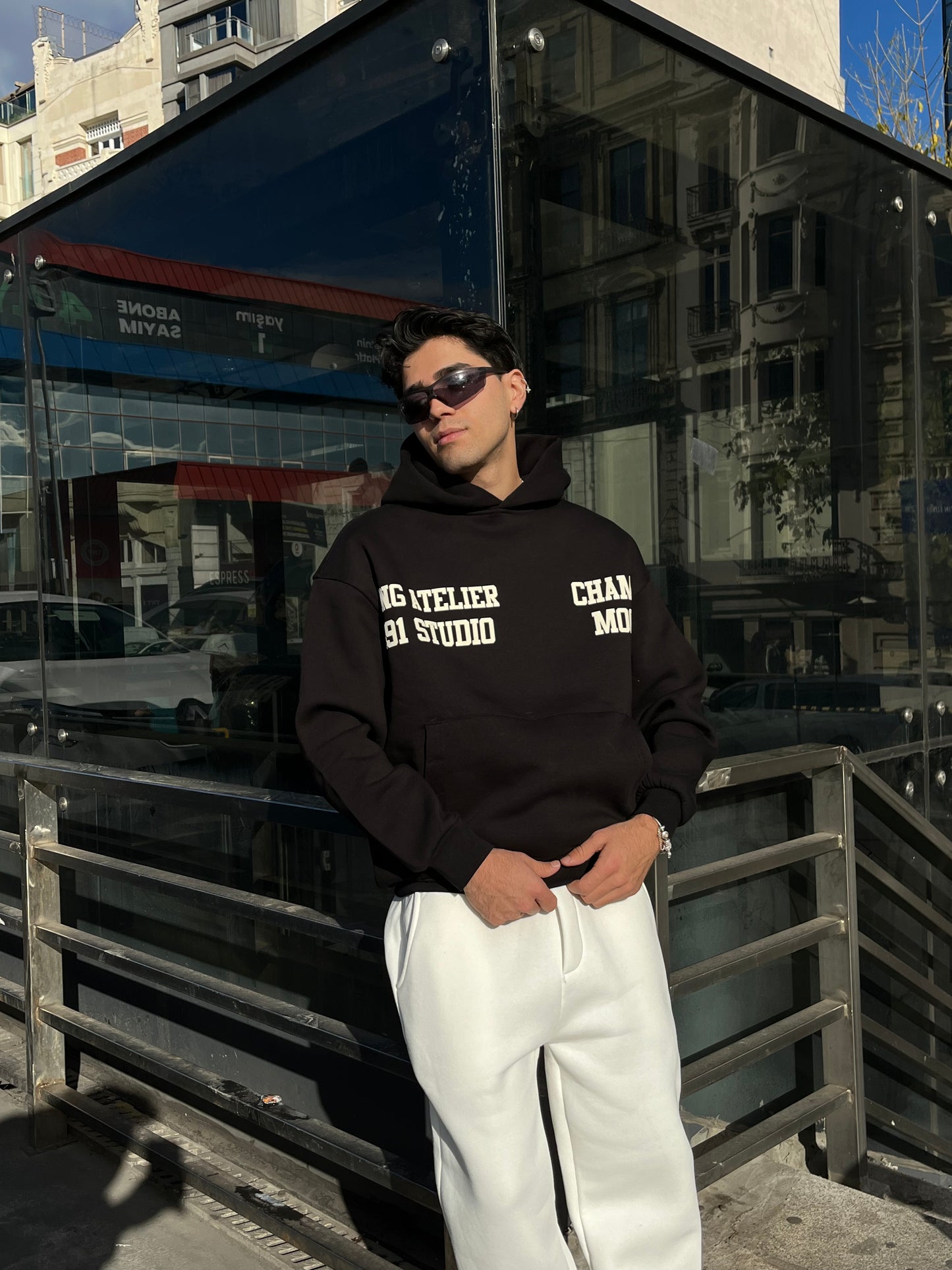 Champ Mood Baskılı Siyah Hoodie