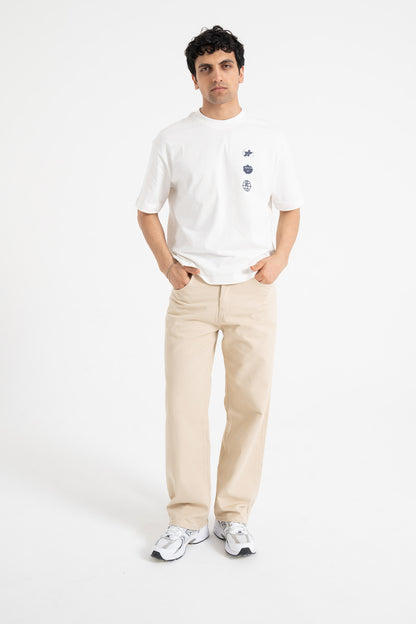 Basic Ekru Baggy Kot Pantolon