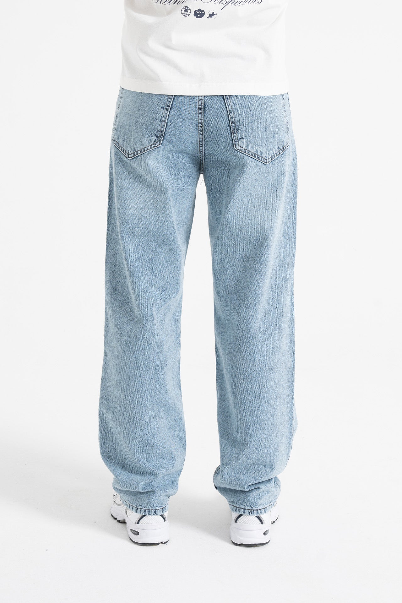 Çizgili Buz Mavi Baggy Kot Pantolon