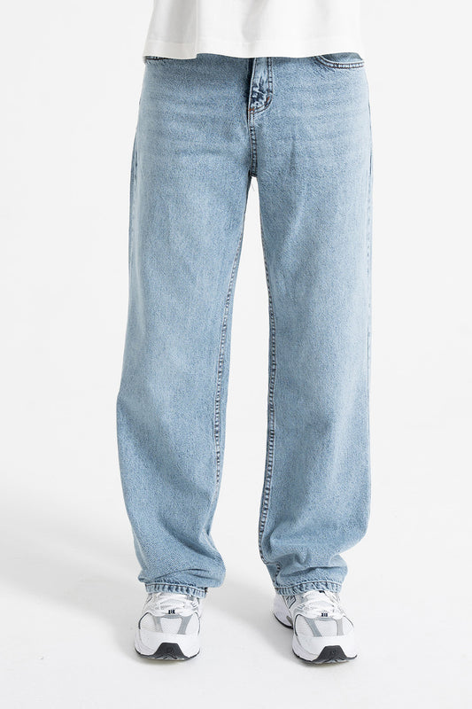 Çizgili Buz Mavi Baggy Kot Pantolon