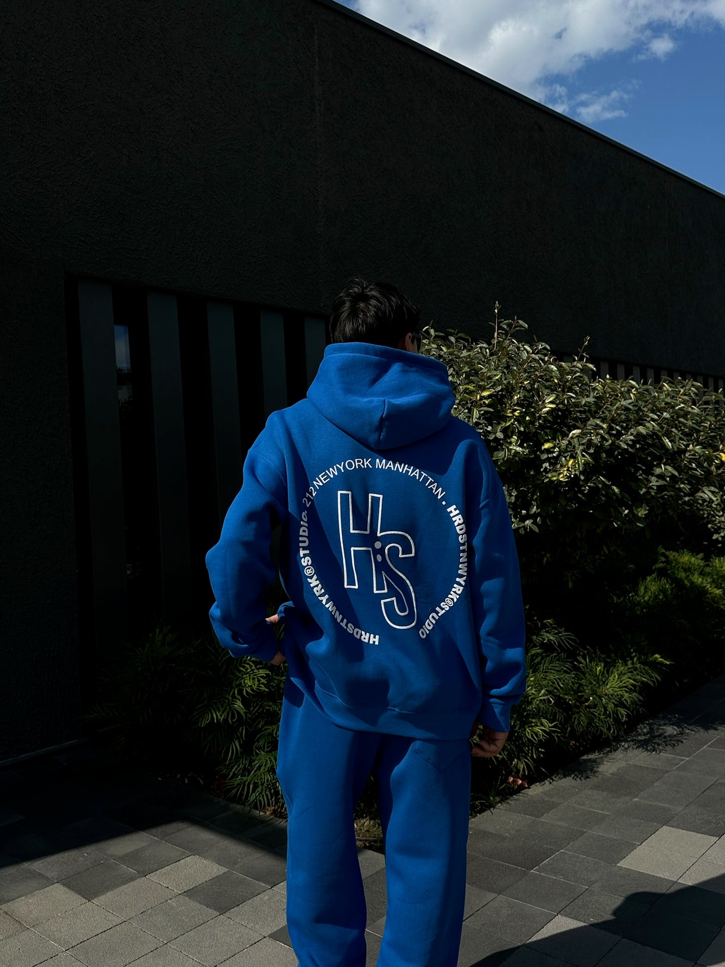 HS Baskılı Mavi Oversize Hoodie