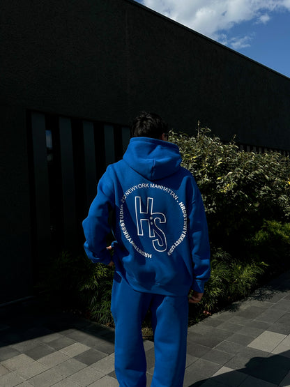 HS Baskılı Mavi Oversize Hoodie