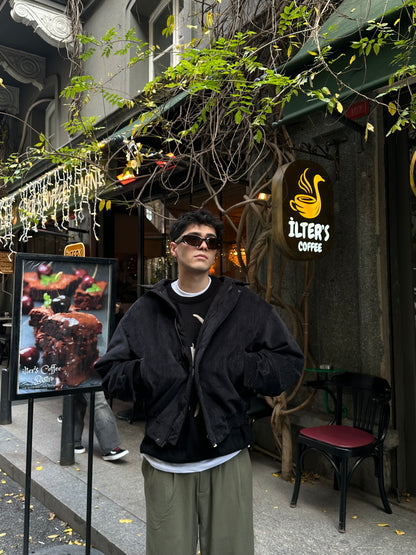 Siyah Kadife Bomber Ceket