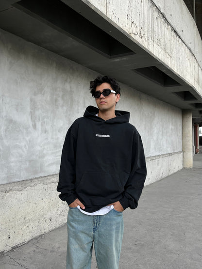 Unknow Baskılı Oversize Siyah Hoodie