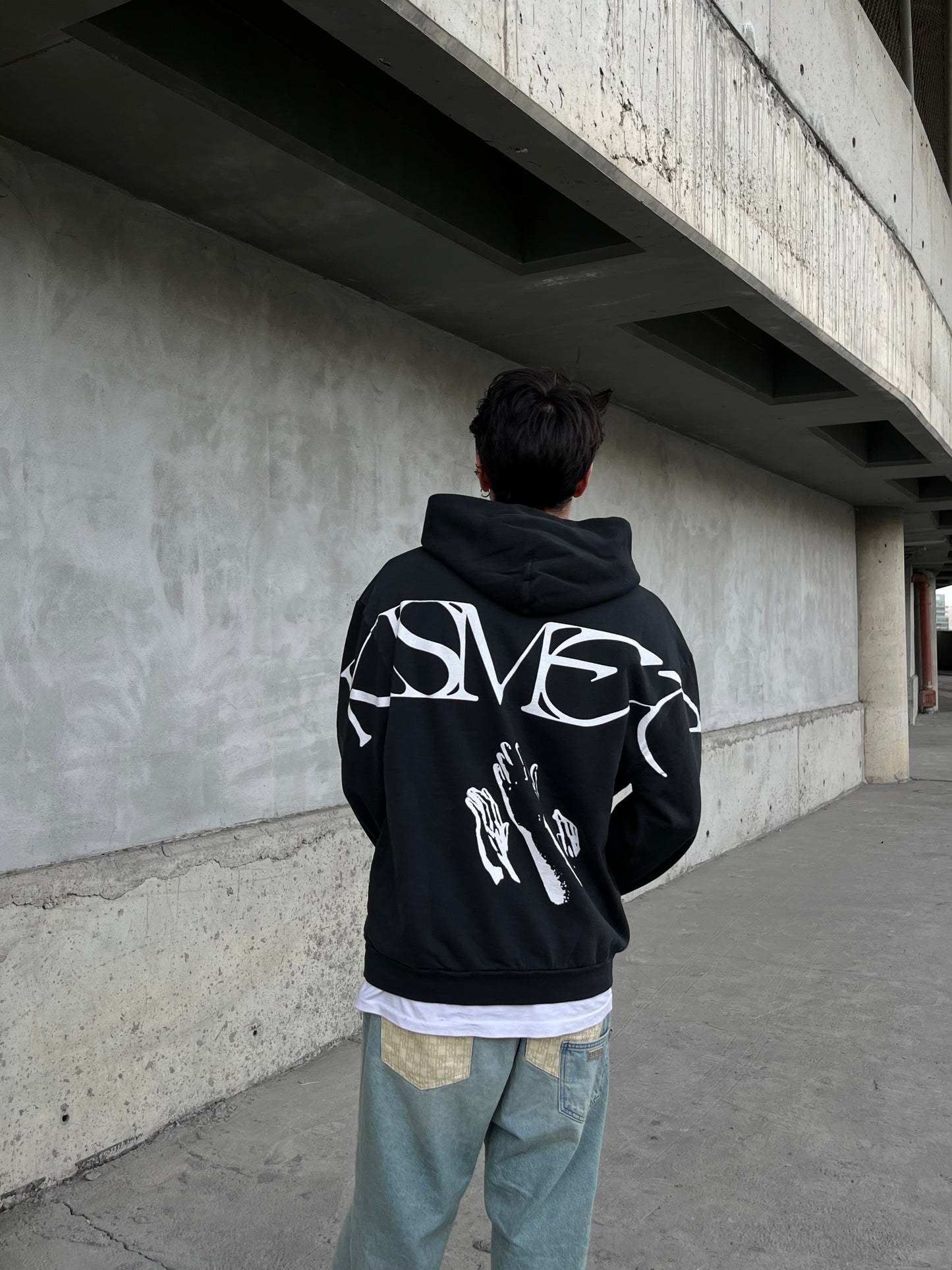Unknow Baskılı Oversize Siyah Hoodie