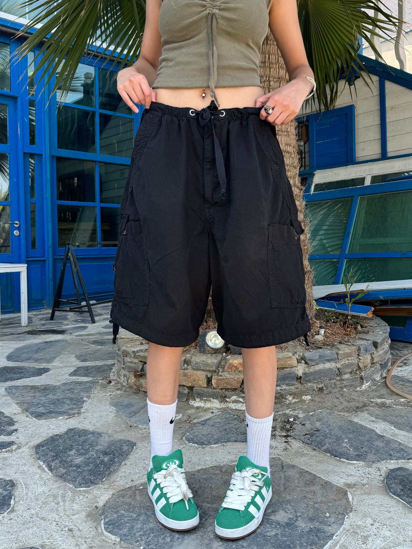 Siyah Kargo Cep Detay Unisex Baggy Şort