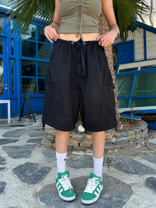Siyah Kargo Cep Detay Unisex Baggy Şort