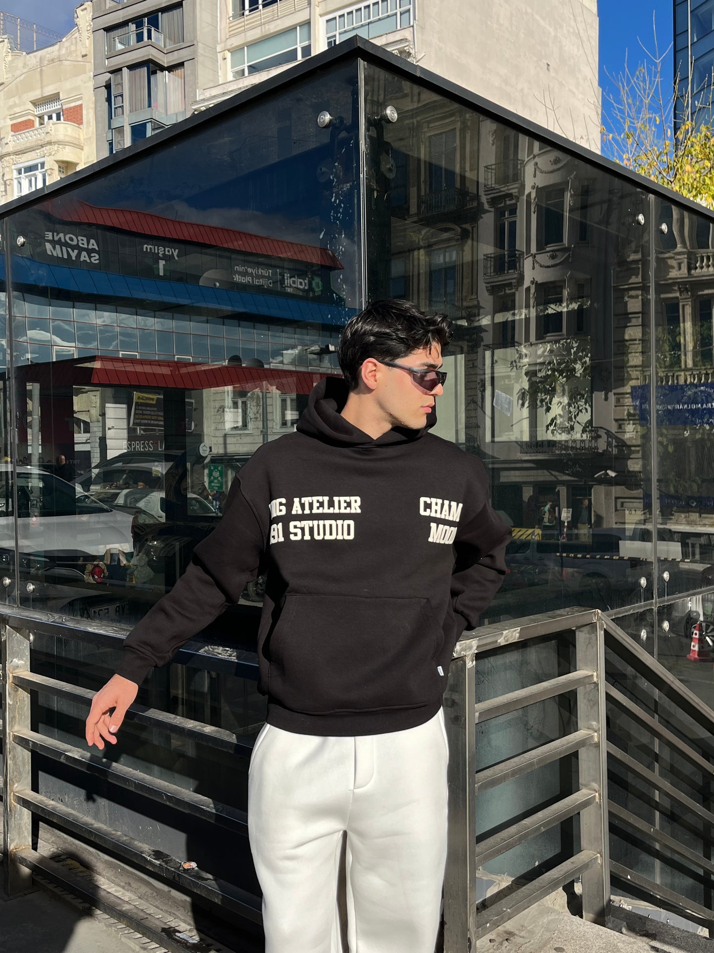 Champ Mood Baskılı Siyah Hoodie